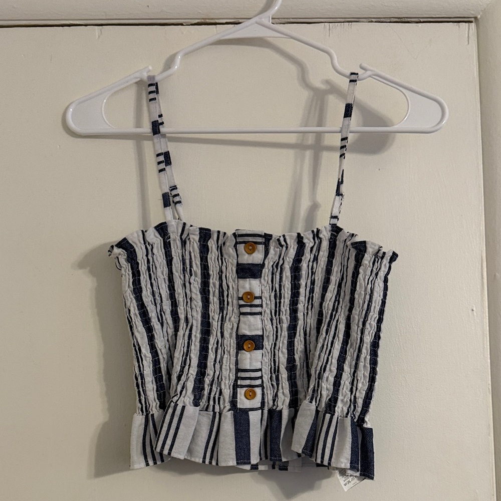 Source Unknown Black and White Striped Crop Top